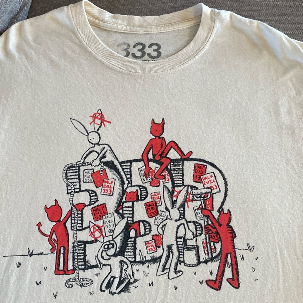 Kodone x Half Evil 333 Bunny & Devil Tee Cream/ off white Size L
